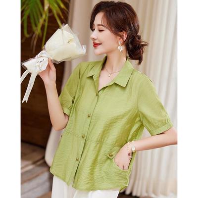 Pasite Women's Summer Loose Lapel Short Sleeve Shirt