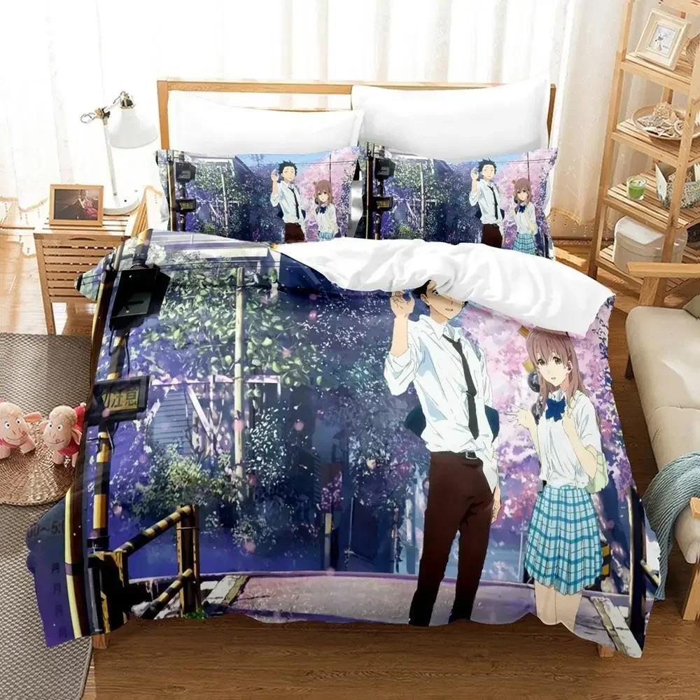 Neues Koe No Katachi Bettwäscheset Einzelbett Twin Full Queen King Size Bettwäscheset Schlafzimmer für Erwachsene und Kinder Bettbezug Sets Anime Bettwäsche Set