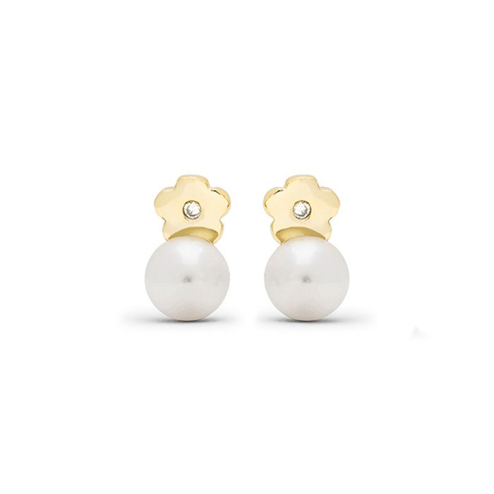 Boucles d'oreilles - Luxenter - Zuga - Argent 925 - Or jaune 18K - Perle blanche
