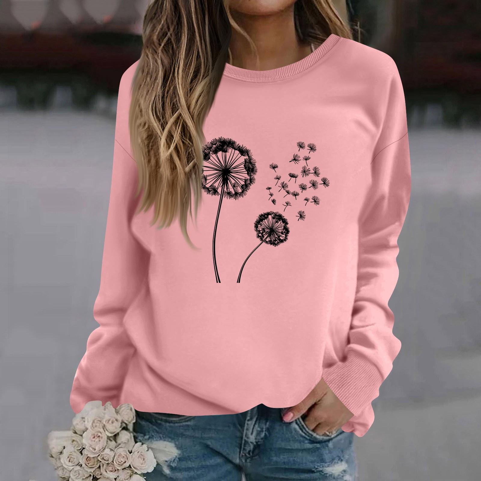 

Женская модная повседневная толстовка с длинным рукавом и круглым вырезом с принтом XL розовый