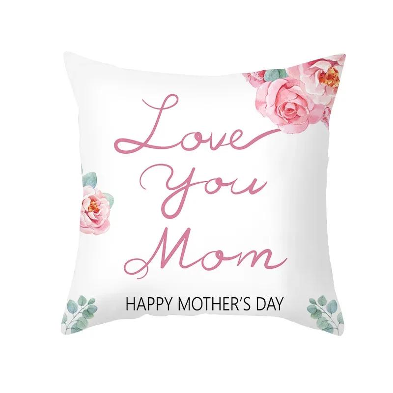 Mother's Day Throw Pillow Cover for Sofa Pillow Case Home Decor Polyester Cushion Cover Gift for Mom Housse De Coussin
