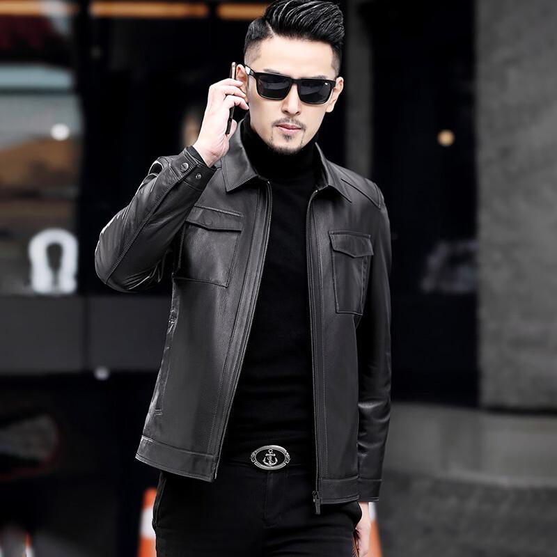 KAISER Men's Genuine Leather Lapel Business Casual Jacket