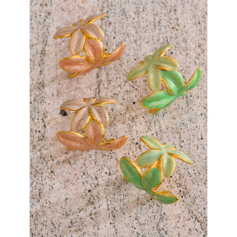 Eetit Grüne Rosa Emaille Goldene Blume Creolen für Damen Exquisiter Edelstahl Täglich Vielseitiger Modeschmuck Geschenk