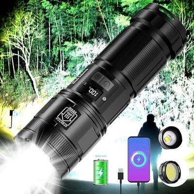 XHP90 Rechargeable LED Flashlights with Digital Display 12000 High Lumens Zoomable Flashlight for Emergency Camping Power Outage
