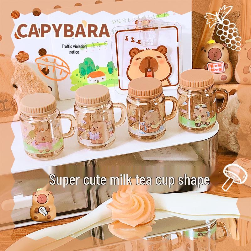 Cute Capybara Milk Tea Cup Pencil Sharpener - Mini Rotary, Single Hole, for Kids