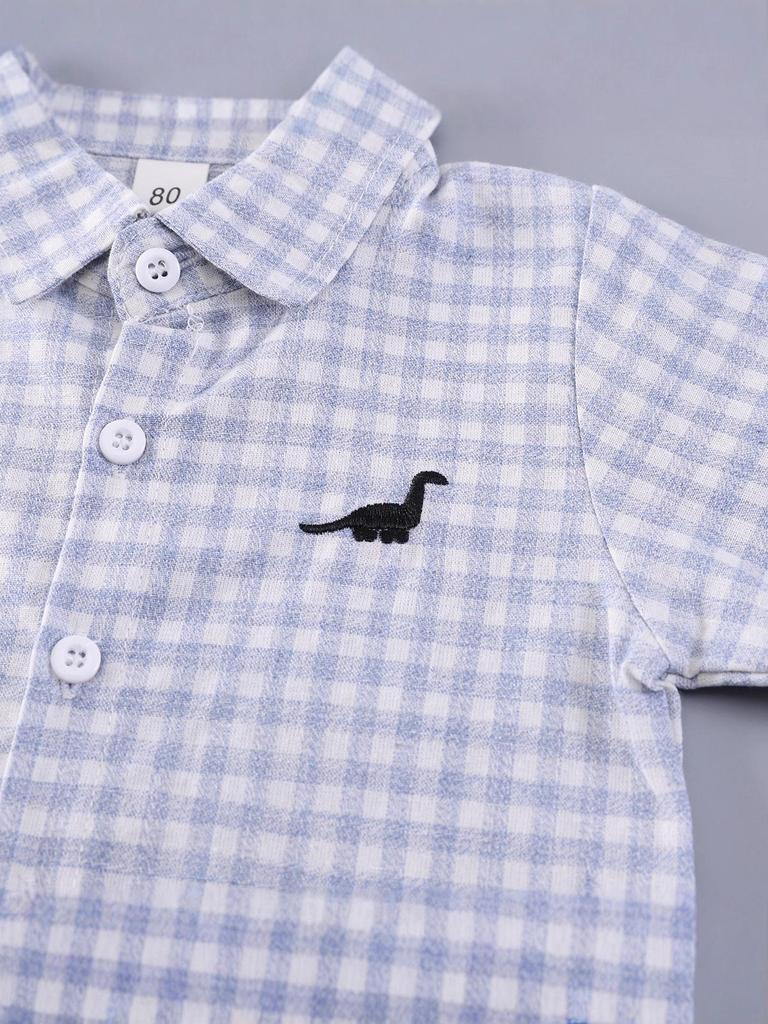 2025 Spring/Autumn Cute Boys' Plaid Shirt & Jeans Set