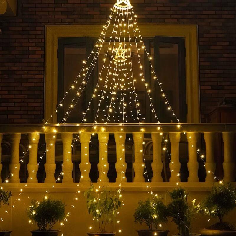 Outdoor Solar Star Waterfall String Lights