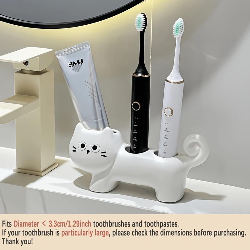 Cute Cat-Shaped Ceramic Toothbrush Holder, Space-Saving Bathroom Storage Stand with Sturdy Base