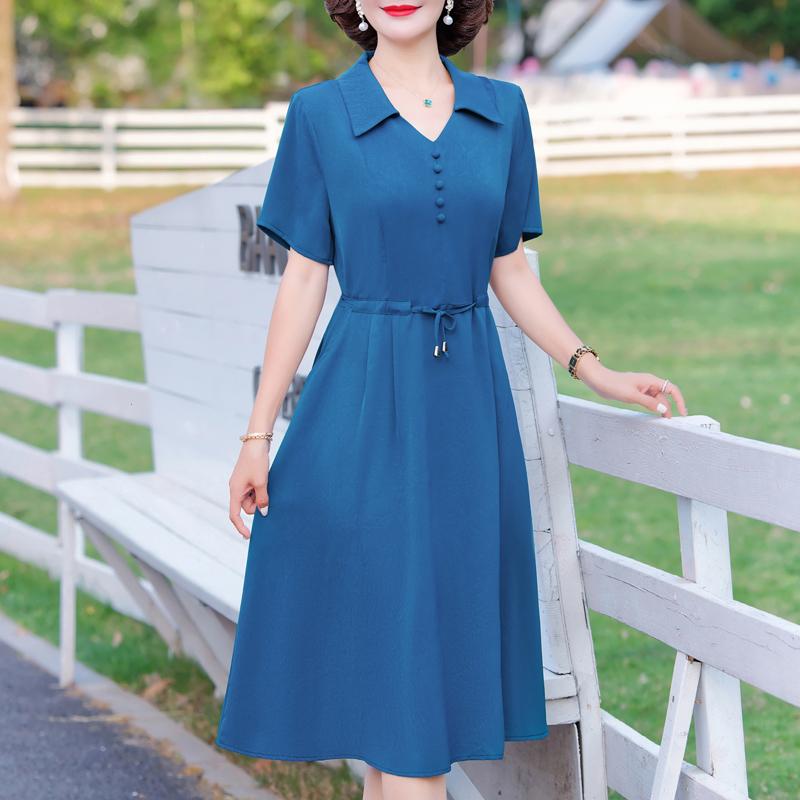 Elegantní šaty pro ženy nadměrných velikostí s krátkým rukávem Vintage šaty letní jednobarevné