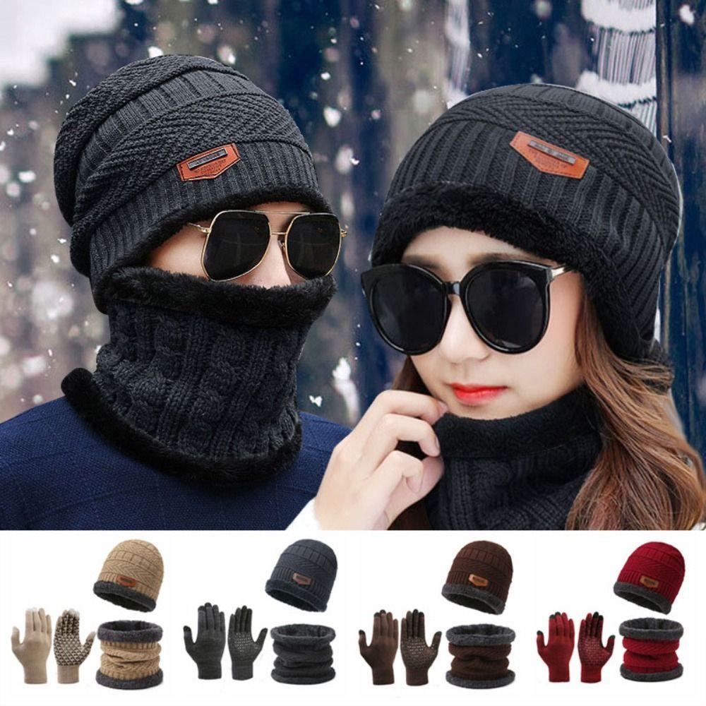 Knitted Thermal Knitted Gloves Winter Warm Wool Hat Glove Hat Scarf Set  Outdoor Activities