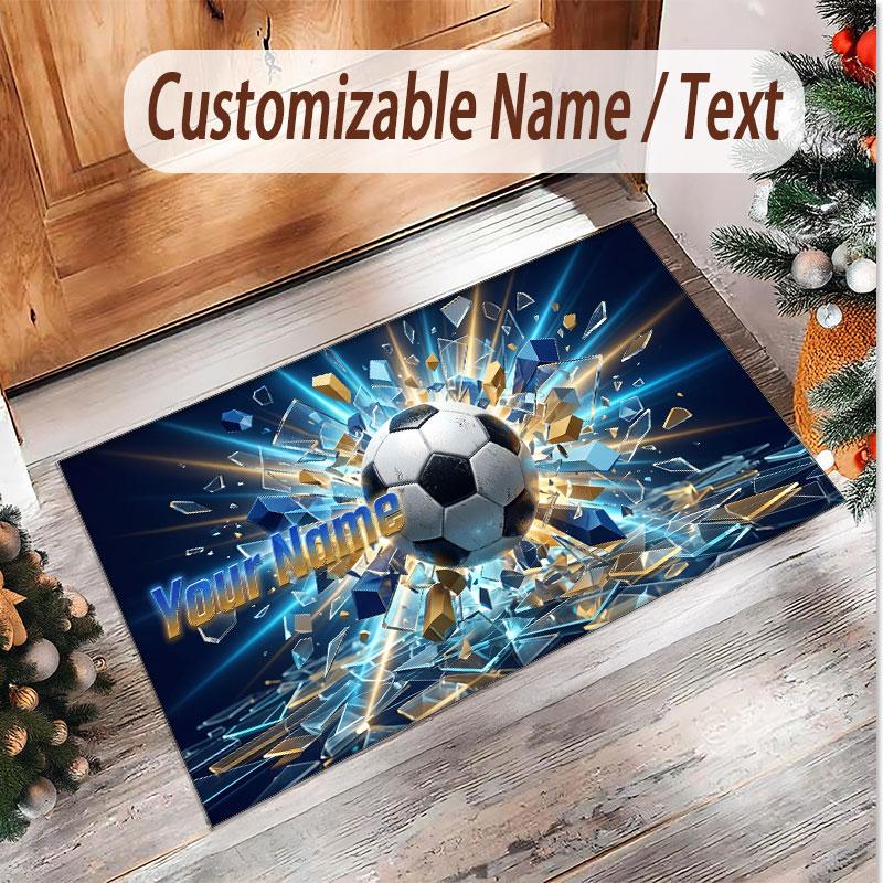 Soccer Theme Soft Crystal Velvet Rug Custom Name & Text Print Non Slip Floor Rug for Bedroom Living Room