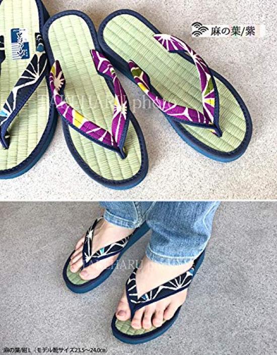 Takeharu Made In Japan Tatami and Igusa Hemp Size M Women's Sandals, Calypso, Leaf/Navy,