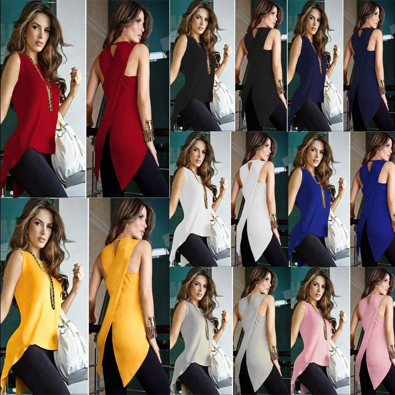 Elegant Women's Summer Loose Top With Unique Cross Irregular Blouse Design Casual Usa T-shirt