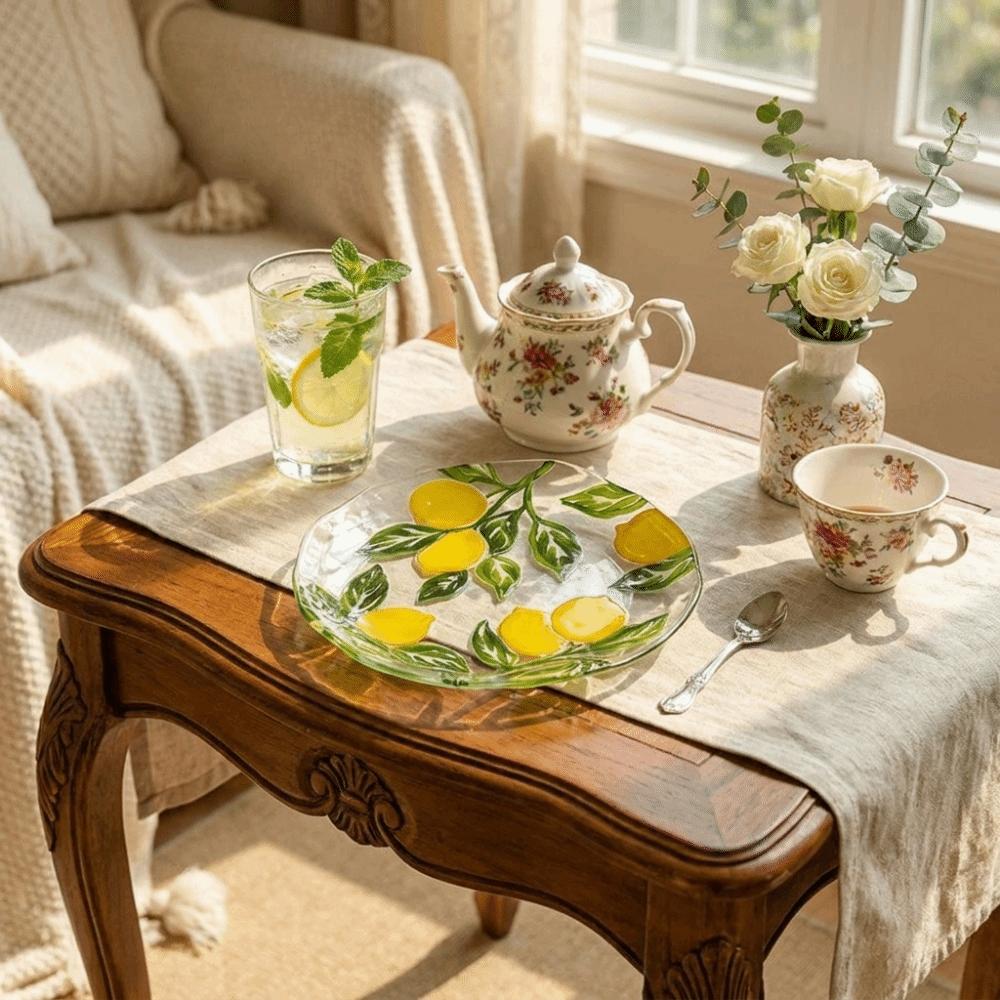 Embossed Design Fruit Plate Lemon Pattern Dinner Plate Multi-purpose Shallow Plate  Birthday Party