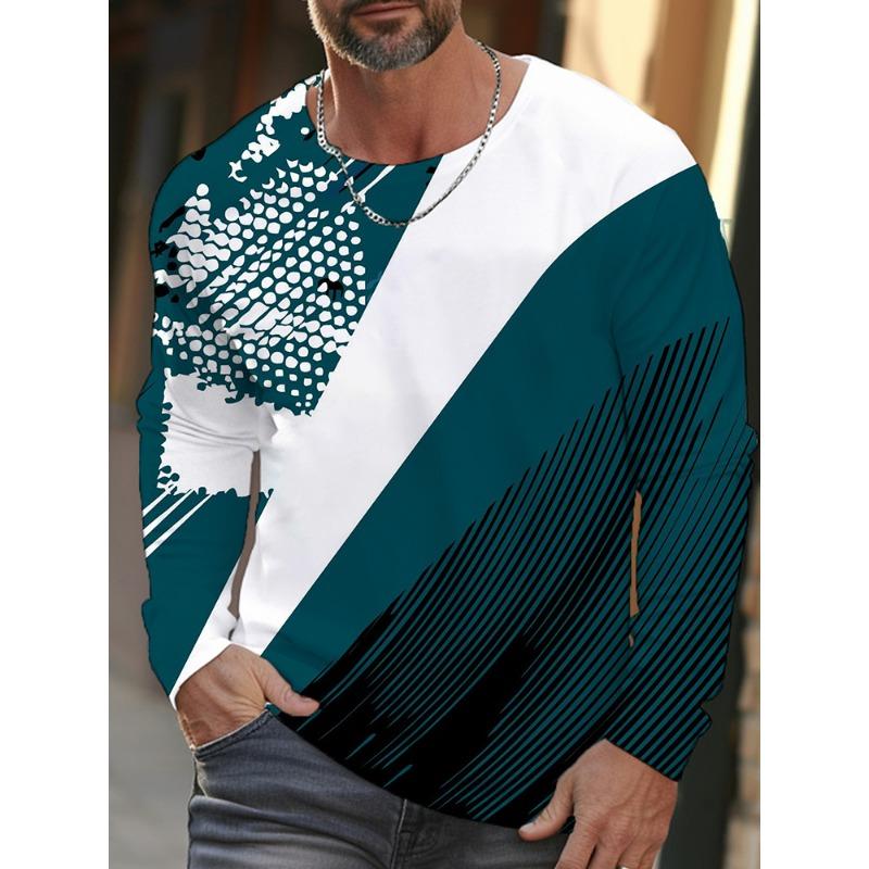 Daily Exercise Men's Training Top Street Style Men's Fashionable T-shirt 3D Printed Men's Warm Long-sleeved T-shirt For Autumn