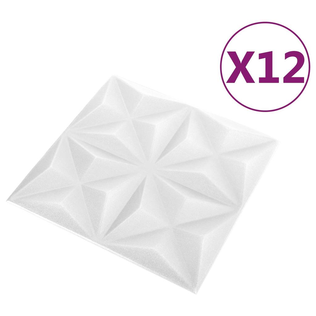 Wall Panels 12 pcs 50 x 50 cm Origami White XPS Foam