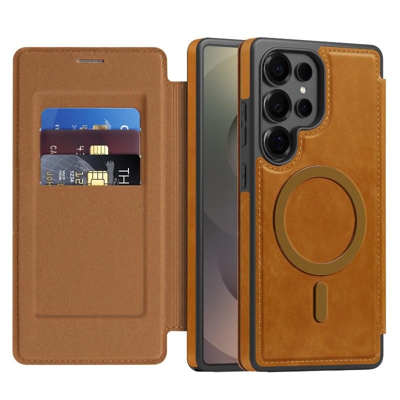 For Magsafe Magnetic 360°Full Protection Flip Holder Wallet Card Slot Phone Case For Samsung S25 Ultra S23 S22 S24 Ultra Plus