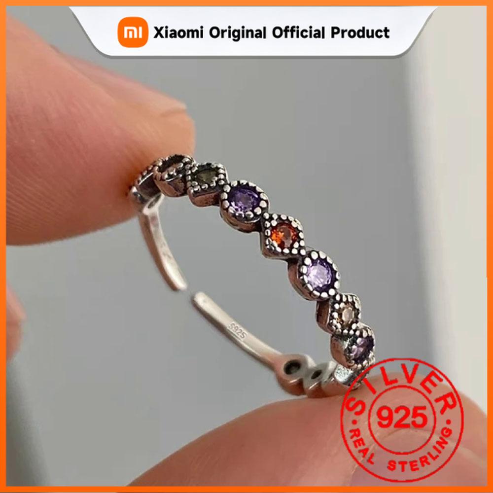 Xiaomi 100% Solid BFCLUB Silver Color Rainbow Colorful Stone Rings For Women Simple Trendy Retro Anillos Party Gifts Accessories