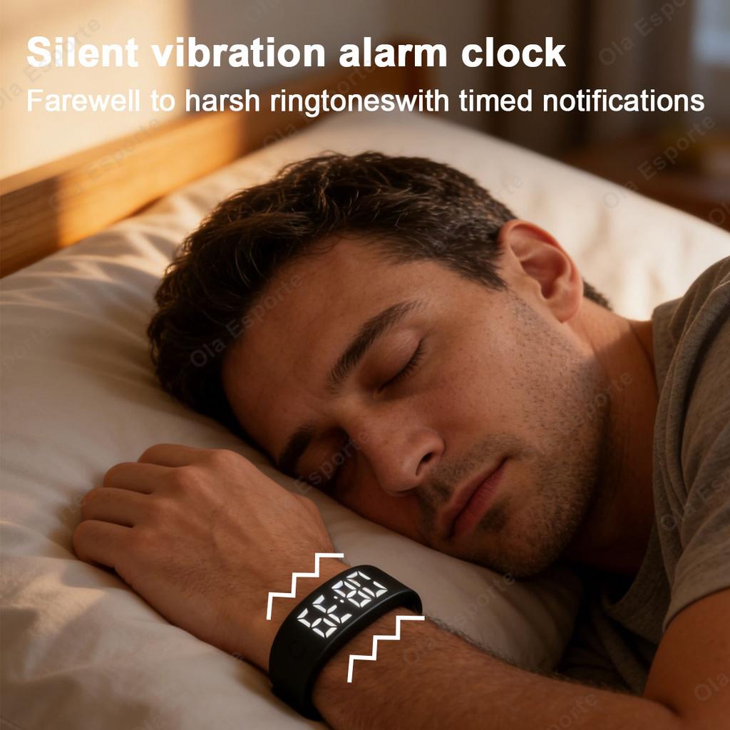 LED Digital Alarm Clock Smart Bracelet Adjustable Snooze-proof Alarm Watches with Run Pedometer Vibrating Alarm Smart Band HT30