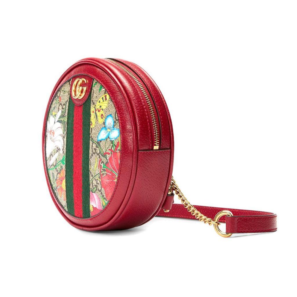 Gucci Ophidia GG Floral Print Round Mini Backpack Red Leather Red Green Web Gold Hardware Daily Use 598661-92YBC-8722