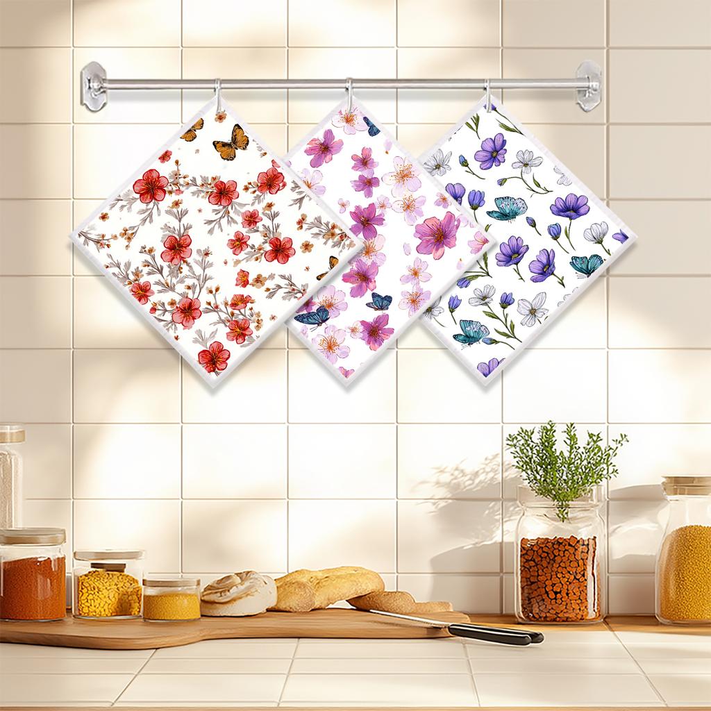 Cleaning Cloth Reusable Kitchen Dish Towels Eco-friendly Microfiber Colorful Floral Pattern Dishcloths Lint Free Washable Duster Rags Tea Towels