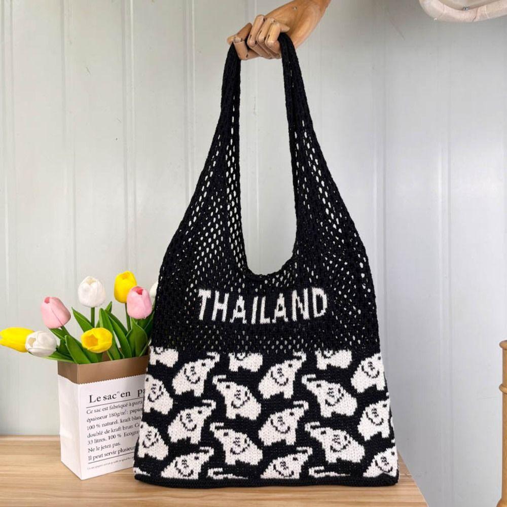 

Large Capacity Underarm Bag Knitted Handbag Casual Tote Bag Woman Girls чорний