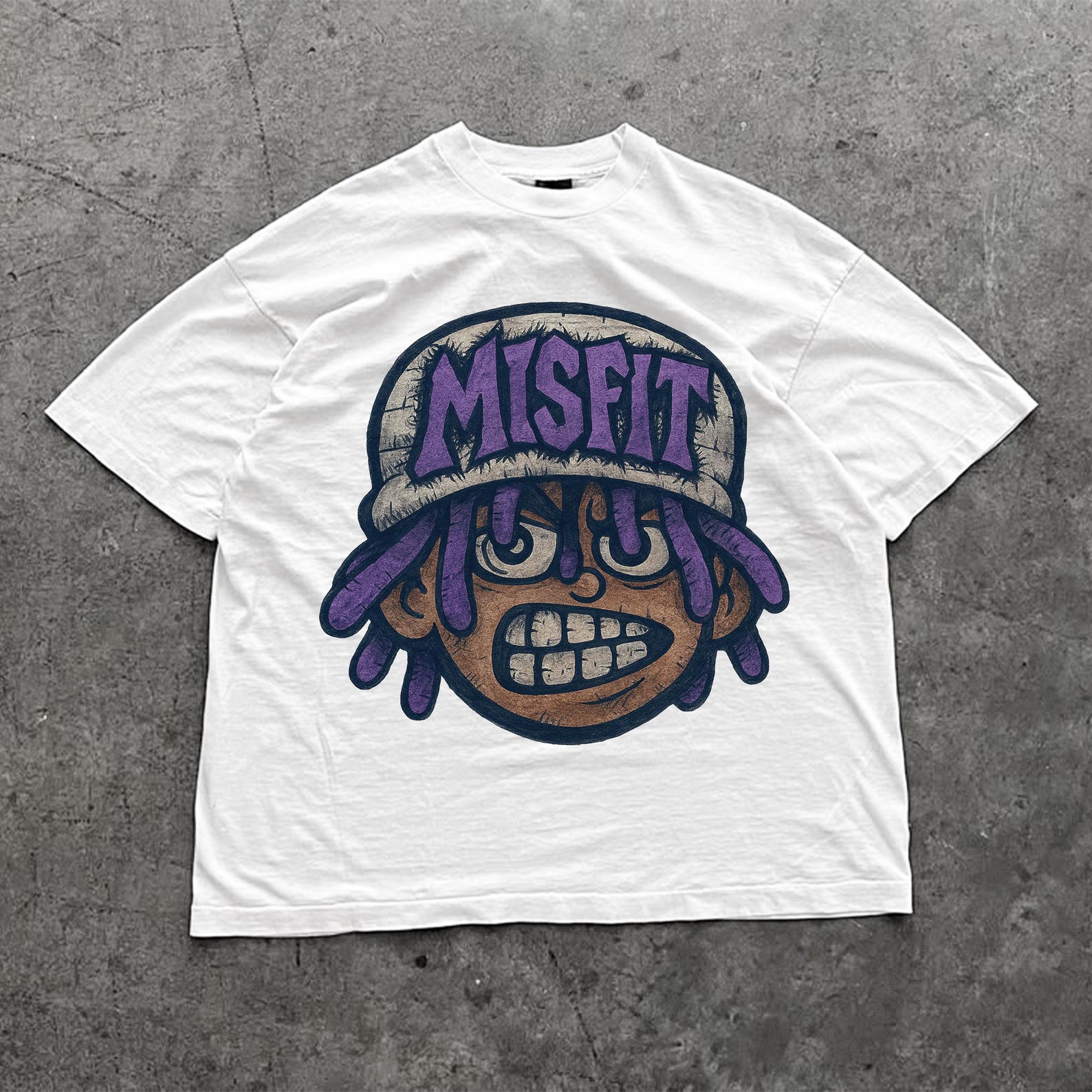 MISFIT Streetwear Graphic Tee | Urban Cartoon Rap T-Shirt | Grunge Trap Aesthetic Oversized Shirt | Purple Dreadhead T-Shirt 3XL