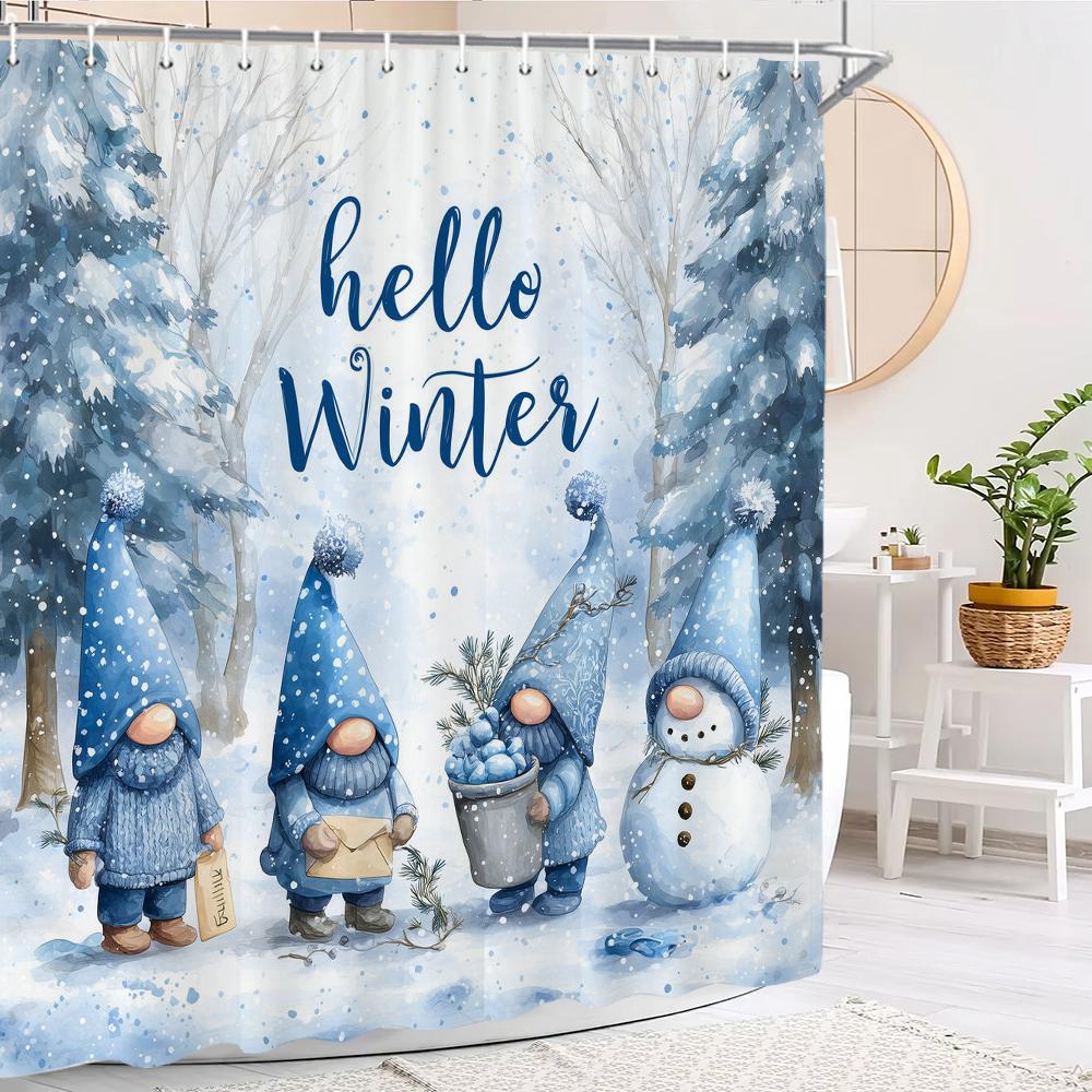 Christmas Shower Curtain Print Elf, Santa Claus Shower Partition Hanging Curtain with Hooks Multiple Sizes Machine Washable