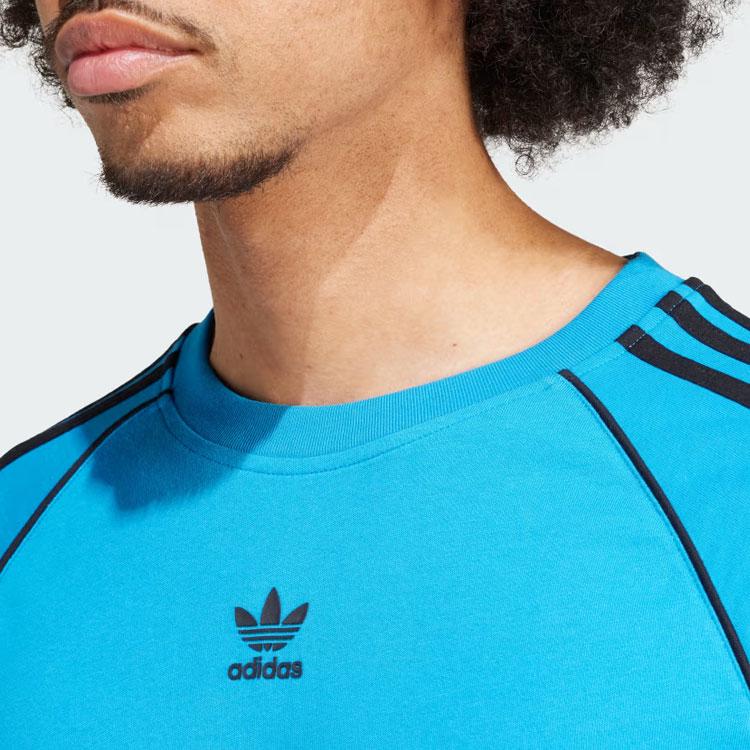 Adidas Originals Striped Color Block Crew Neck Short Sleeve T-Shirt Men Tops Blue IS2830