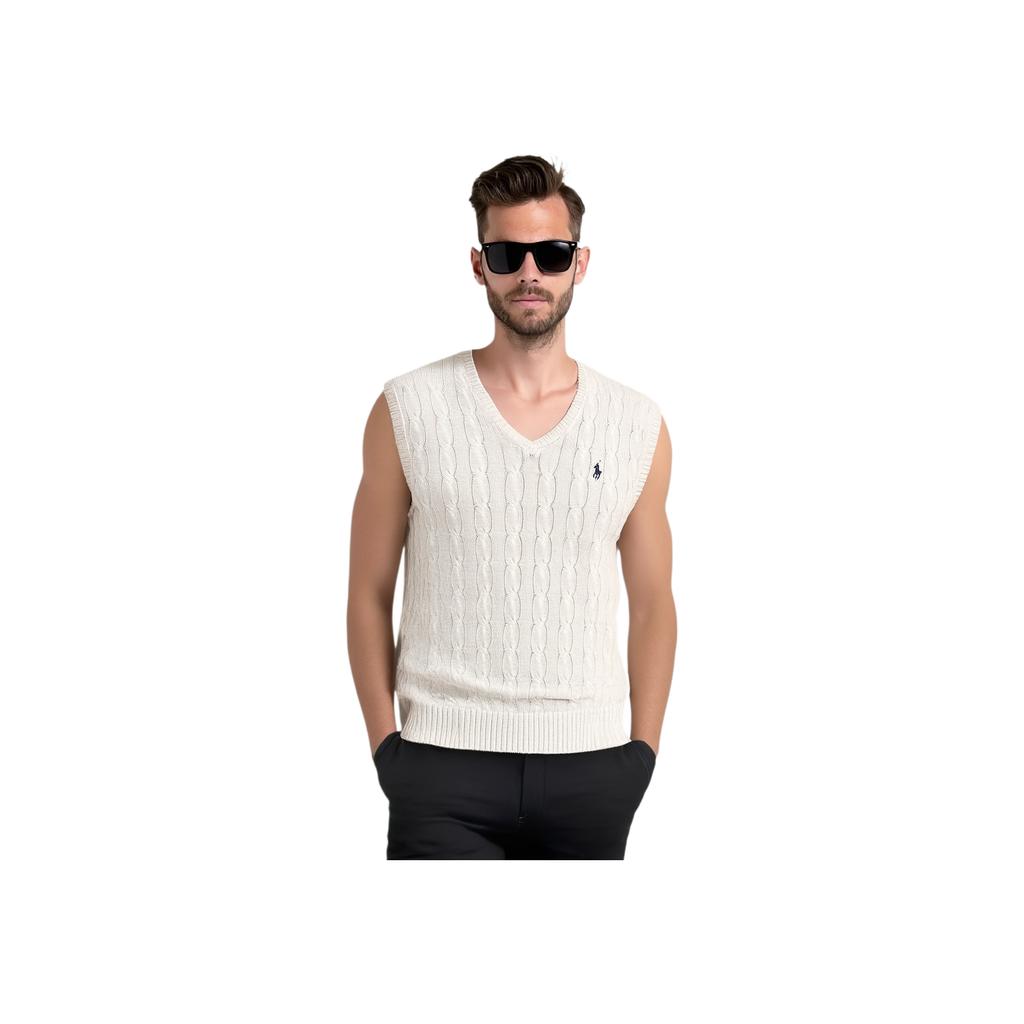Polo Ralph Lauren Logo Cable Knit V-Neck Casual Sweater Vest Men sweater vests Gray 710766173-004