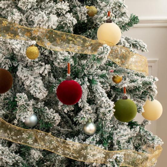 16Pcs Velvet Christmas Ornaments 6/8cm Flocked Ball Set Elegant Xmas Tree Decorations for Festive Atmosphere