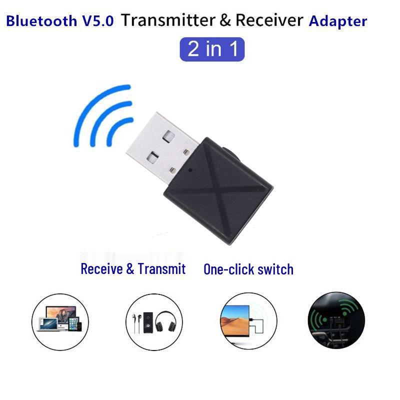 Bluetooth 5.0 USB Audio Adapter: 2-in-1 Receiver & Transmitter for Computer, TV & Speaker