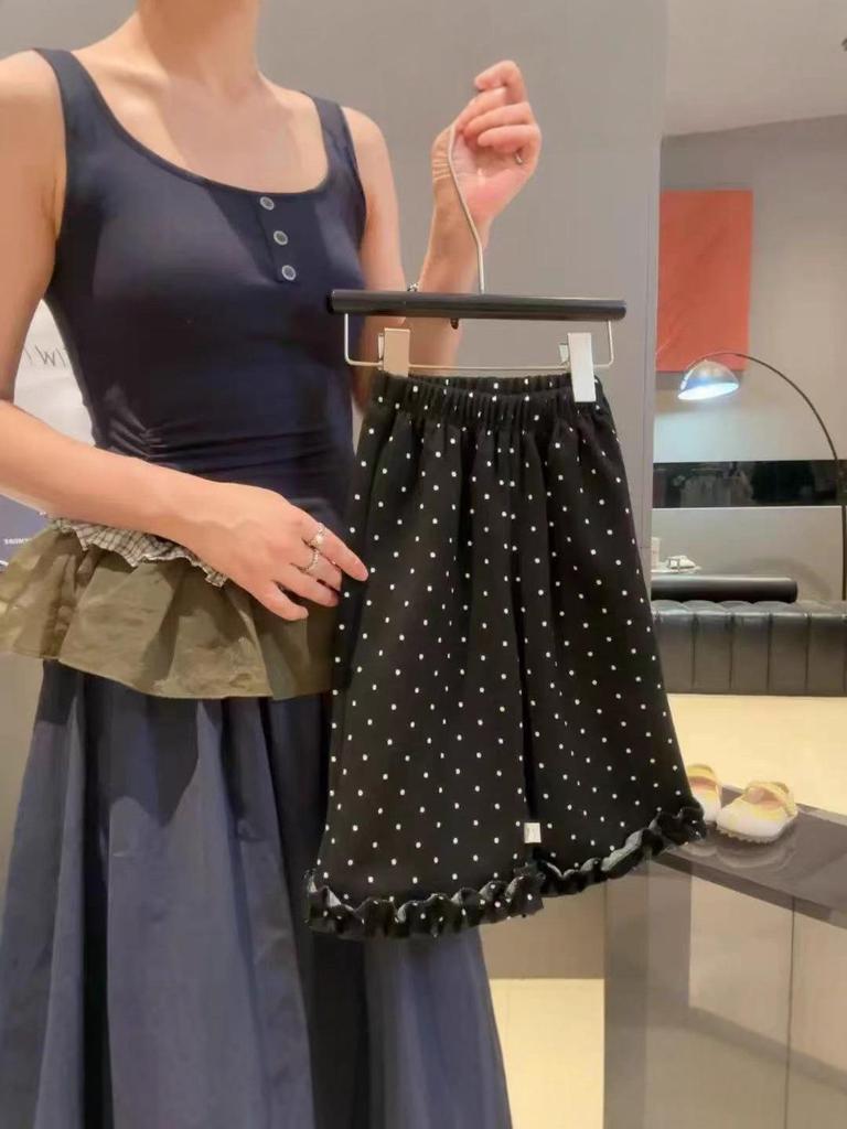 2025 Autumn Korean Style Girls' Polka Dot Lace Ruffle Wide Leg Pants - Kids' Casual Fit