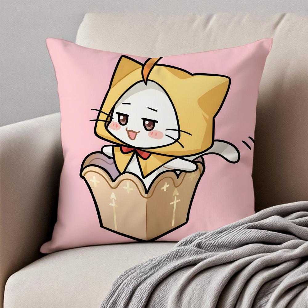 Sweet Pink N-Nikki And M-Momocat Chibi Icons Cushion Cover Pillowcase Anti-Dustmite Invisible Zipper Short Plush Sofa Cushion