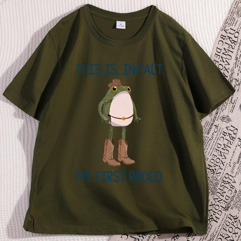 Funny Cowboy Frog with My First Rodeo Graphic T Shirts Soft Loose Cotton Short Sleeve Tshirt Comfortable High Quality Clothes