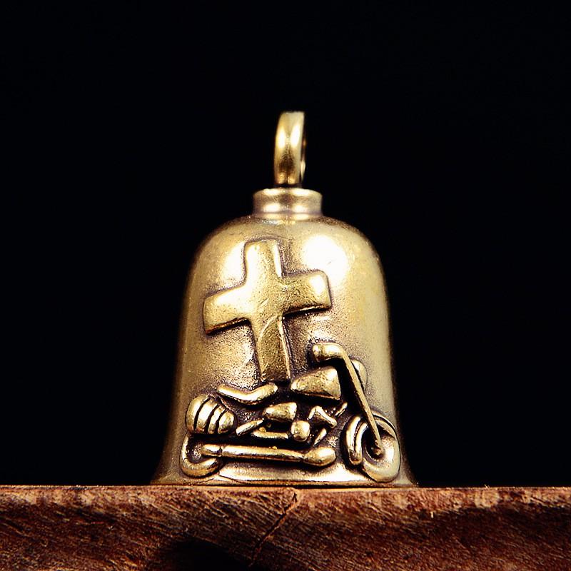 Brass Cross Bell Keychain Pendant Ethnic Style Metal Key Ring Bag Backpack Accessory