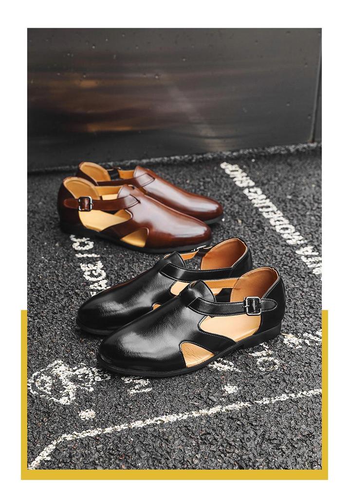 Men's Large Breathable Leather Roman Sandals - Summer Business Style