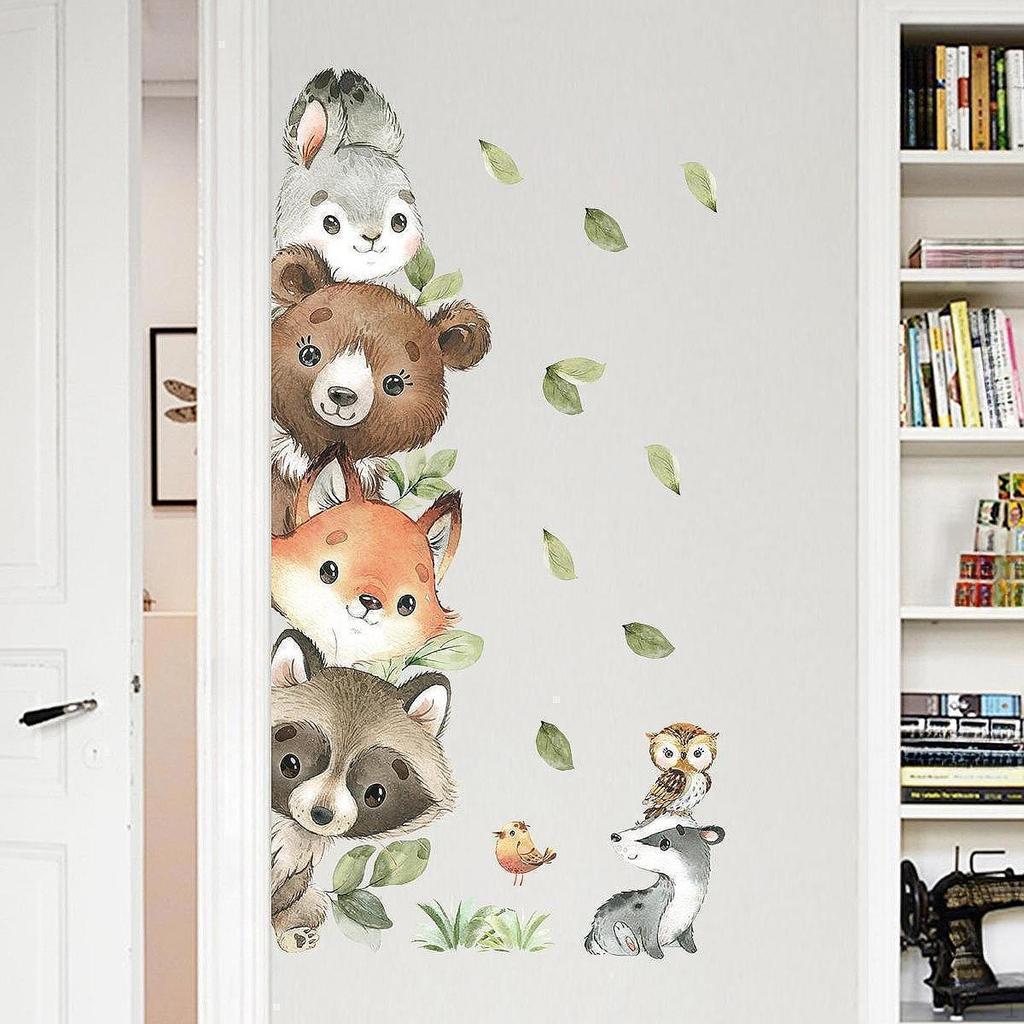 Cartoon Animal Wall Decals Cute Window Glass Sticker for Bedroom Living Room Left