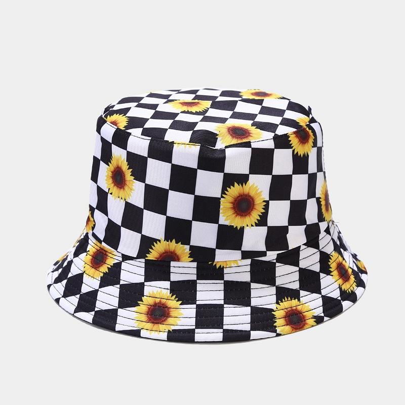 Chrysanthemum Plaid Basin Hat Women's Fashiontrendydaisy Reversible Fisherman Hat Men's Japanese Style Face Small Hat Trendy