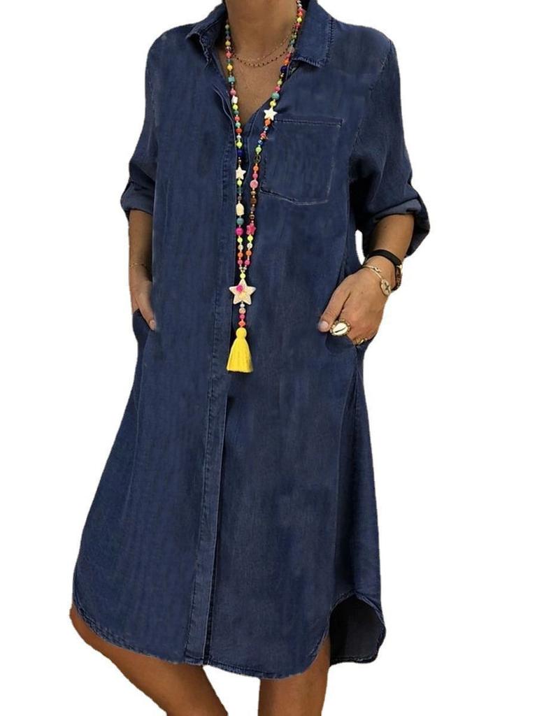 Γυναικείο Τζιν Φόρεμα Μονόχρωμο Φόρεμα Μεγάλο Μέγεθος