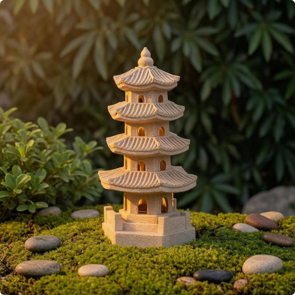 Pagoda Statue with Light Zen Tranquil for Patio