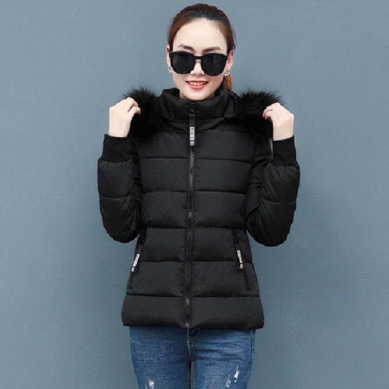 Women's Autumn and Winter Cotton Coat New Short Cotton Coat Slim Thickened Large Fur Collar Small Man Cotton Coat