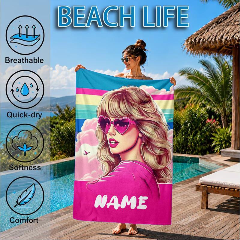 Personalisierbares Strandtuch mit Namen, Top-Sängerin Taylor, Mikrofaser-Strandtuch, Leicht für Sommerreisen, Schwimmbad-Fan, Geburtstagsgeschenk