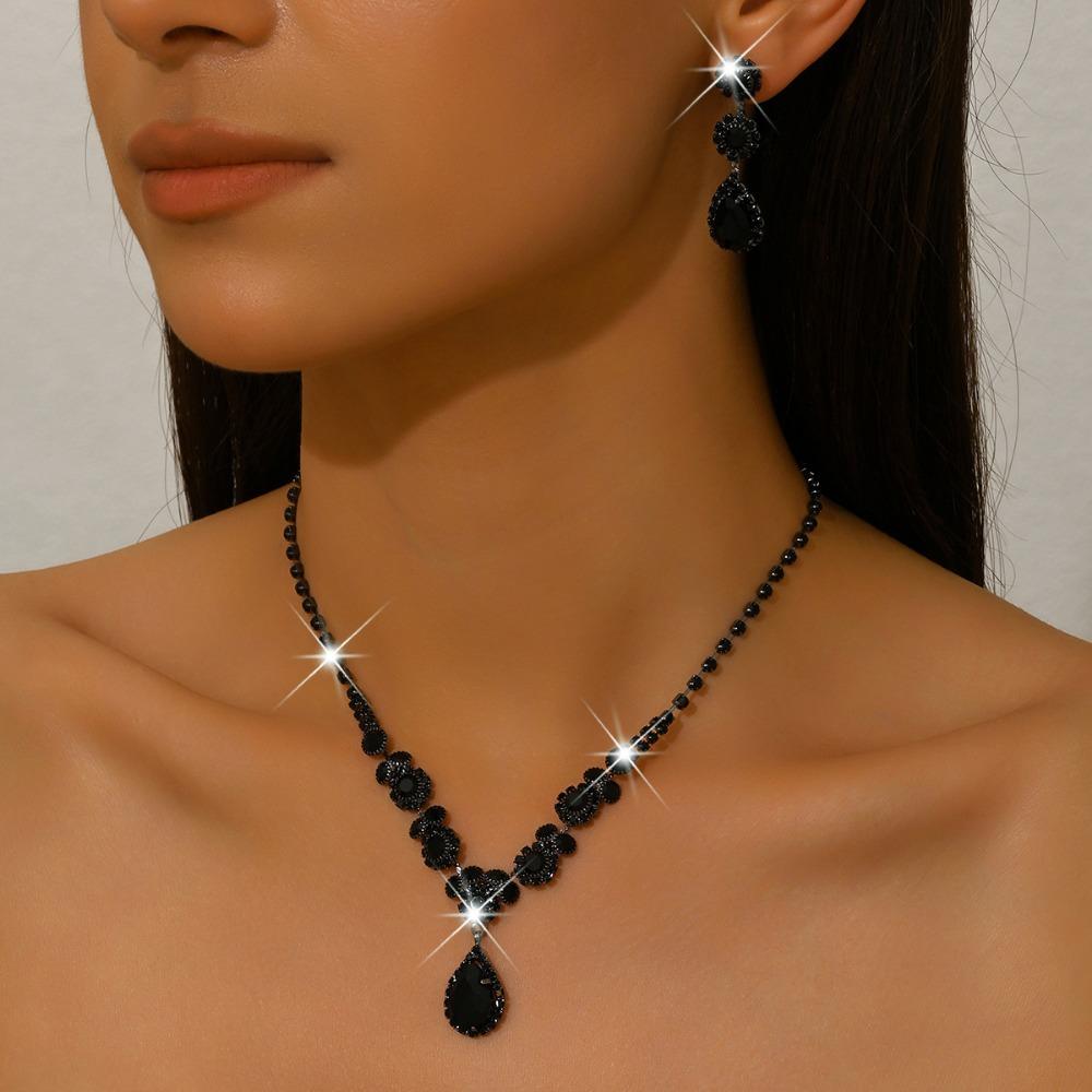 Wedding Jewelry Set Three-piece Set Bright Rhinestones Zircon Angel Teardrop Necklace Earrings Bracelet