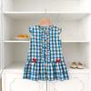 Girls Summer Dress Fresh Plaid Block Thin Fabric Flutter Sleeve Casual Party Dress For Kids