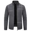 Men's Gray Knit Stand-Collar Zip-Up Cardigan Casual Warm Sweater Jacket