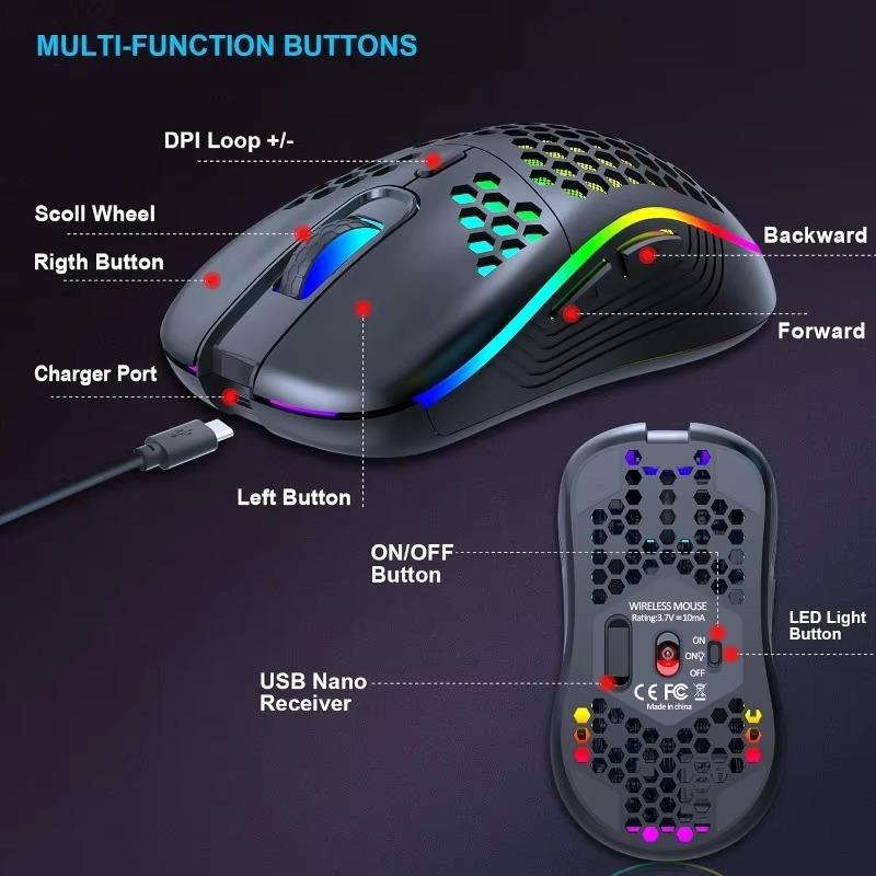 RGB Wireless Gaming & Office Mouse, 7200 DPI, Wired/Wireless for Esports