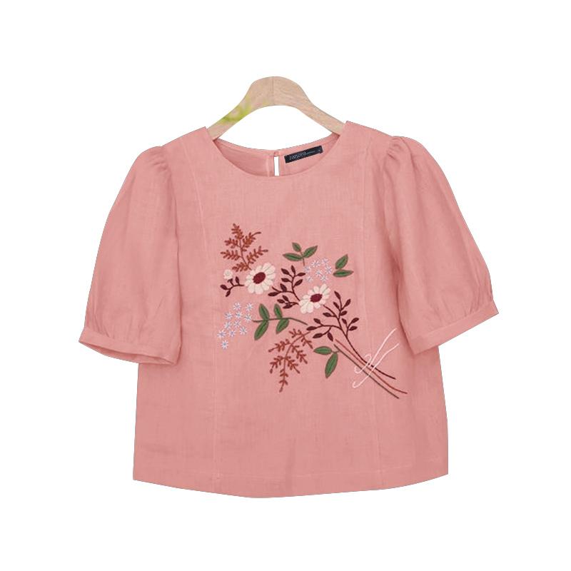 

ZANZEA Женское повседневное платье с короткими рукавами и круглым вырезом с цветочной вышивкой S розовый