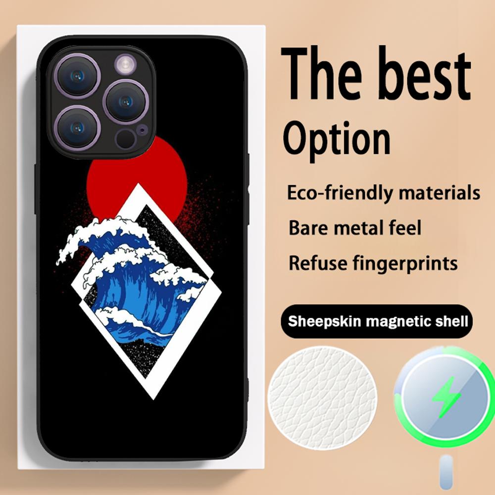 Japanische Kunst Text Mode Liebe Design Handyhülle Für iPhone 16 15 14 13 12 11 Plus Pro Max High-End Luxus Magsafe Lammleder