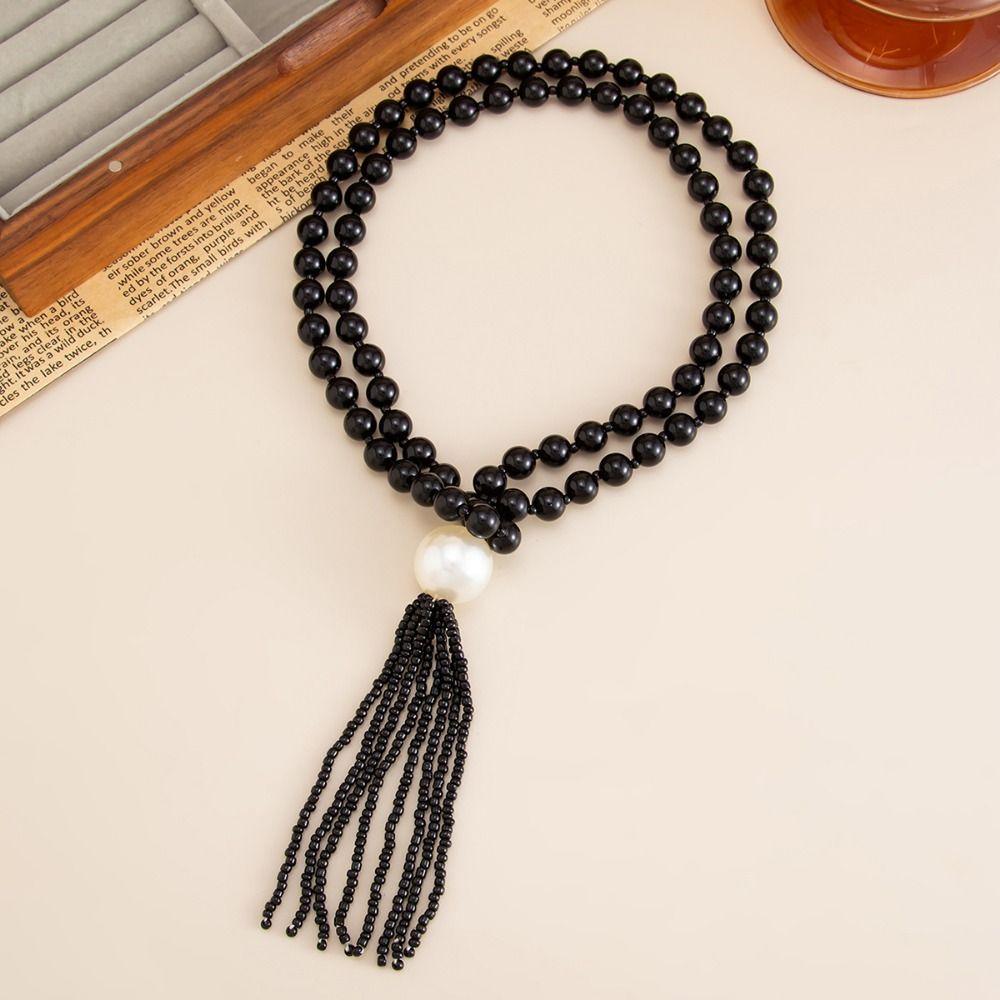 Trendy Plastic/Resin Beaded Tassel Long Adjustable Fashion Jewelry Sweater Chain Minimalist Neck Chain Gift Giving